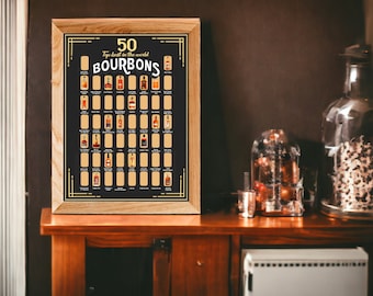 50 Best Bourbons Scratch Off Poster - Scratch poster of the 50 best bourbons - Bourbon gifts - Whiskey gift - Christmas gift for dad