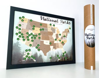 National Parks Bucket List Scratch Poster - Scratch Off Print - United States National Parks - Gift RV Travel Family Gift