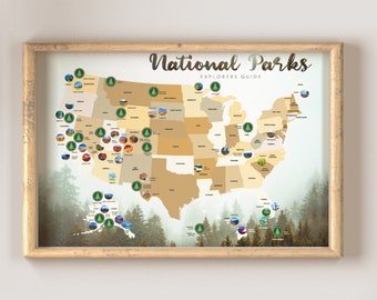 National parks scratch off map - United states national park scratch off poster - Travel poster - USA national park - Parks and rec poster