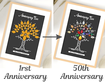 Anniversary Gift - Scratch off a new sheet every year of marriage - A4 scratch poster with a tree, where each leaf is one anniversary