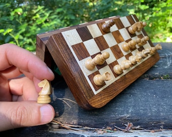 Travel chess set - Mini Chess Set - Magnetic Wooden Chess Sets with Board 5" (12.5 cm) and 7" (18 cm) - gift for him - Christmas Gift