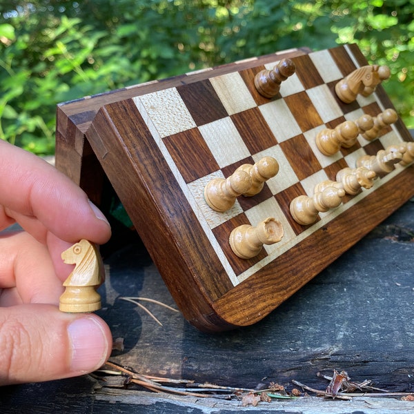 Travel chess set - Mini Chess Set - Magnetic Wooden Chess Sets with Board 5" (12.5 cm) and 7" (18 cm) - gift for him - Christmas Gift