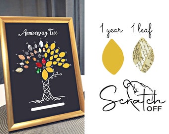 Anniversary Gift - Scratch off a new sheet every year of marriage - A4 scratch poster with a tree, where each leaf is one anniversary