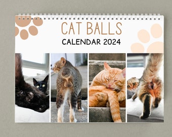 Lustiger Katzenkalender - Lustiges Geschenk - Katzen Buttocks Kalender 2024 - Ausgefallene Geschenke - Cat Pop - Katzenhoden - Weißer Elefant Geschenke Lustig