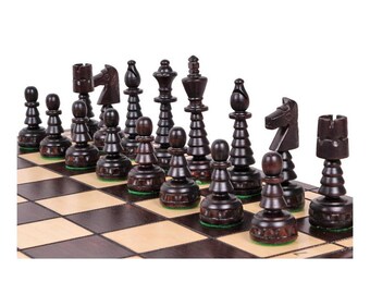 Сarved chess - Chess set with chess pieces in the style of a spruce - Сhess board 19 inches