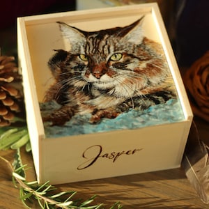 Personalized Pet Urn: Hand-Painted Portrait Wooden Keepsake Box
