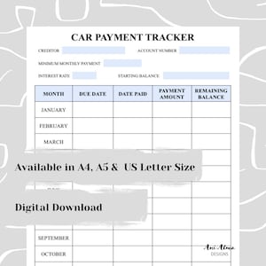 Car Payment Tracker – Planner, Personal, Business, Productivity ...