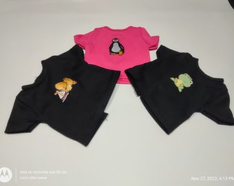 18-inch Doll T-shirts Assorted T-shirt with different patches on front fits Our Generation, Our life., AG dolls for boys and Girls