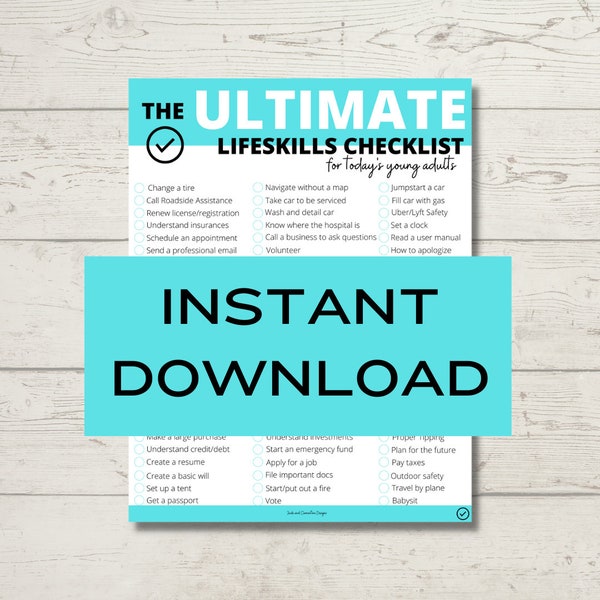 The ULTIMATE Lifeskills Checklist | 70+ Activities | Highschool or Homeschool Curriculum for Teens & Young Adults | Graduation Gift