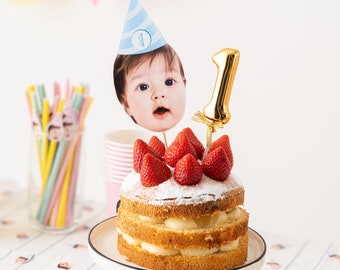 Custom Face Cake Topper - Happy Birthday Cake - 1st, 2nd, 3rd, 4th, 5th, 21st, 30th, 40th, 50th Birthday - First Birthday Table Decor