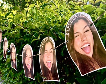 Aangepaste gezicht fotobanner, gepersonaliseerde verjaardagsbanner, aangepast feestdecor