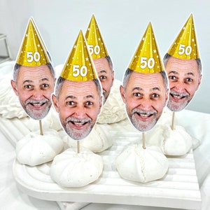 Custom Gesicht Cupcake Topper - 50 Geburtstag Dekoration / Lustige 50 Geburtstag Tischdekoration - 50 Jahre Geburtstag Kuchen Topper
