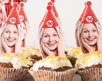 Personalized Face Cupcake Topper - Happy Birthday Cupcakes - 1st, 21st, 30th, 40th, 60th, 70th Birthday - 50th Birthday Party