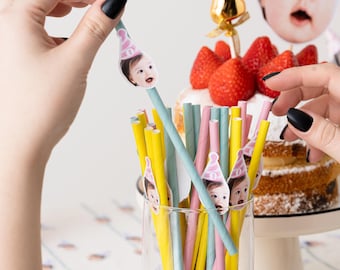Personalized Face Straws - Happy Birthday Straws - 1st, 21st, 30th, 40th, 50th, 60th, 70th Birthday - First Birthday Party