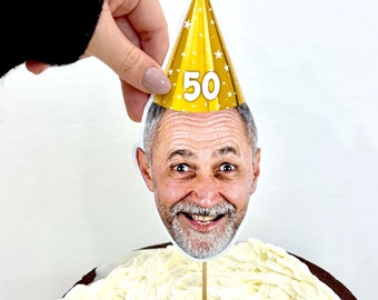 Personalized 50th Birthday Face Cake Topper - Funny 50th Birthday Table Decorations - Happy 55th Birthday Party Cake Topper