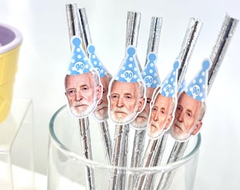 Personalized Face Straws - 90th Birthday Decorations - Personalized Photo Straws - 95th Birthday Tableware Decor - Funny Birthday Straws