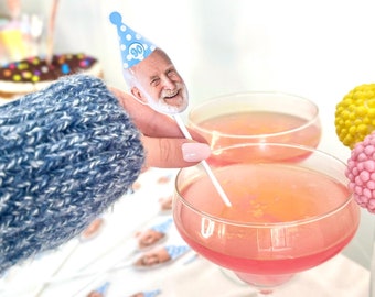 Custom Face Drink Stirrers - 90th Birthday Cocktail Stirrer - 90th Birthday Party  Decorations for women and men - Funny 90th Birthday Decor