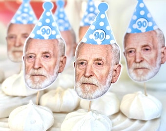 Custom Face Cupcake Topper - 90th Birthday Decorations / Funny 90th Birthday Table Decorations