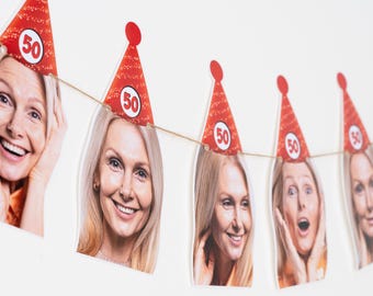 Custom Birthday Banner - Funny Face Bunting - 50th Birthday Party Decorations - 1st, 21st, 30th, 40th, 60th, 70th, 80th Birthday