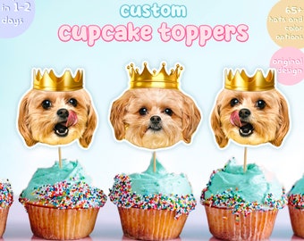 Custom Dog Head Cupcake Toppers, Custom Pet Face Birthday Decorations