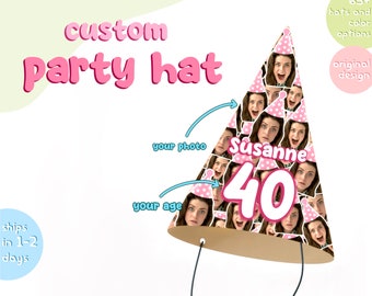 Custom Face Party Hat, Birthday Party Hat, 30th, 40th, 50th, 60th, 70th, 80th, Birthday Party Decorations