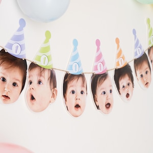 Custom Face Banner - Happy Birthday Bunting - First Birthday Party- 1st, 21st, 30th, 40th, 50th, 60th, 70th Birthday Decorations