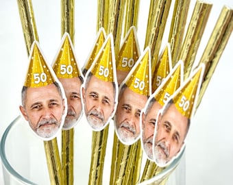 Custom Face Straws - 50th Birthday Decorations for women and men - Funny Birthday Straws - Photo Straws - 55th Birthday Tableware Decor