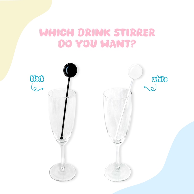 K&ouml;nnte beinhalten: Zwei Sektfl&ouml;ten enthalten jeweils einen Trinkr&uuml;hrer. Ein R&uuml;hrer ist schwarz, der andere ist wei&szlig;. Der Text "WHICH DRINK STIRRER DO YOU WANT?" steht &uuml;ber den Fl&ouml;ten. Das Wort "black" steht neben dem schwarzen R&uuml;hrer, und das Wort "white" steht neben dem wei&szlig;en R&uuml;hrer.