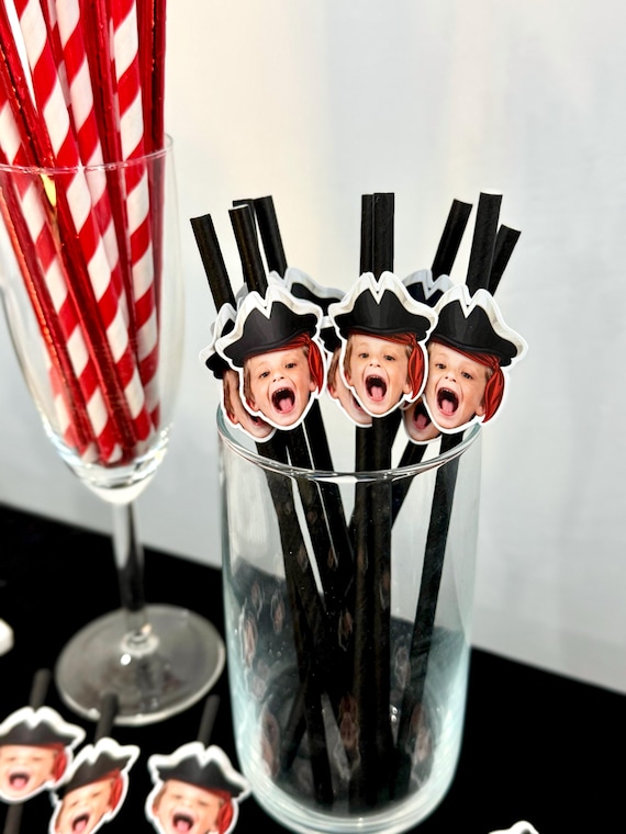 Custom Face Pirate Party Straws - Pirate Themed Birthday Table -  2nd, 3rd, 4th, 5th, 6th Birthday