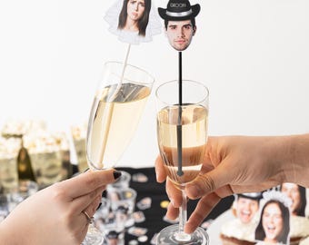 Custom Photo Drink Stirrers - Bachelorette Party Decorations - Groom/Bride Face Decor