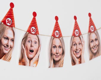 Personalized Face Banner - Funny Birthday Decor - Happy Birthday Garland - 1st, 21st, 30th, 40th, 50th, 60th, 70th Birthday