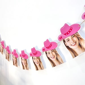 Banner personalizzato con volto da cowgirl - Banner per addio al nubilato a Nashville - Bandierine per addio al nubilato a tema cowgirl occidentale - Banner con volto da sposo o sposa