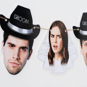 Bandierine personalizzate con facce - Decorazioni divertenti per feste di addio al nubilato - 1°, 21°, 30°, 40°, 50°, 60°, 70° compleanno