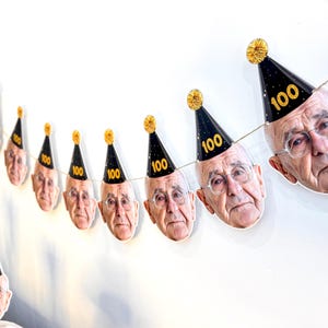 Aangepaste banner met gezicht 100e verjaardag - gelukkige 100e verjaardagsgors - grappige 100e verjaardagsversieringen - achtergrond grappige verjaardag