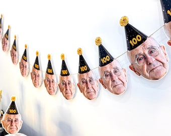 Custom Face 100th Birthday Banner - Happy 100th Birthday Bunting - Funny 100th Birthday Decorations