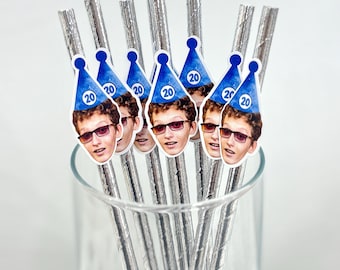 Gepersonaliseerde rietjes - 20e verjaardagsversieringen - 21e grappige verjaardag rietjes - gepersonaliseerde fotorietjes - tafeldecoratie 25e verjaardag