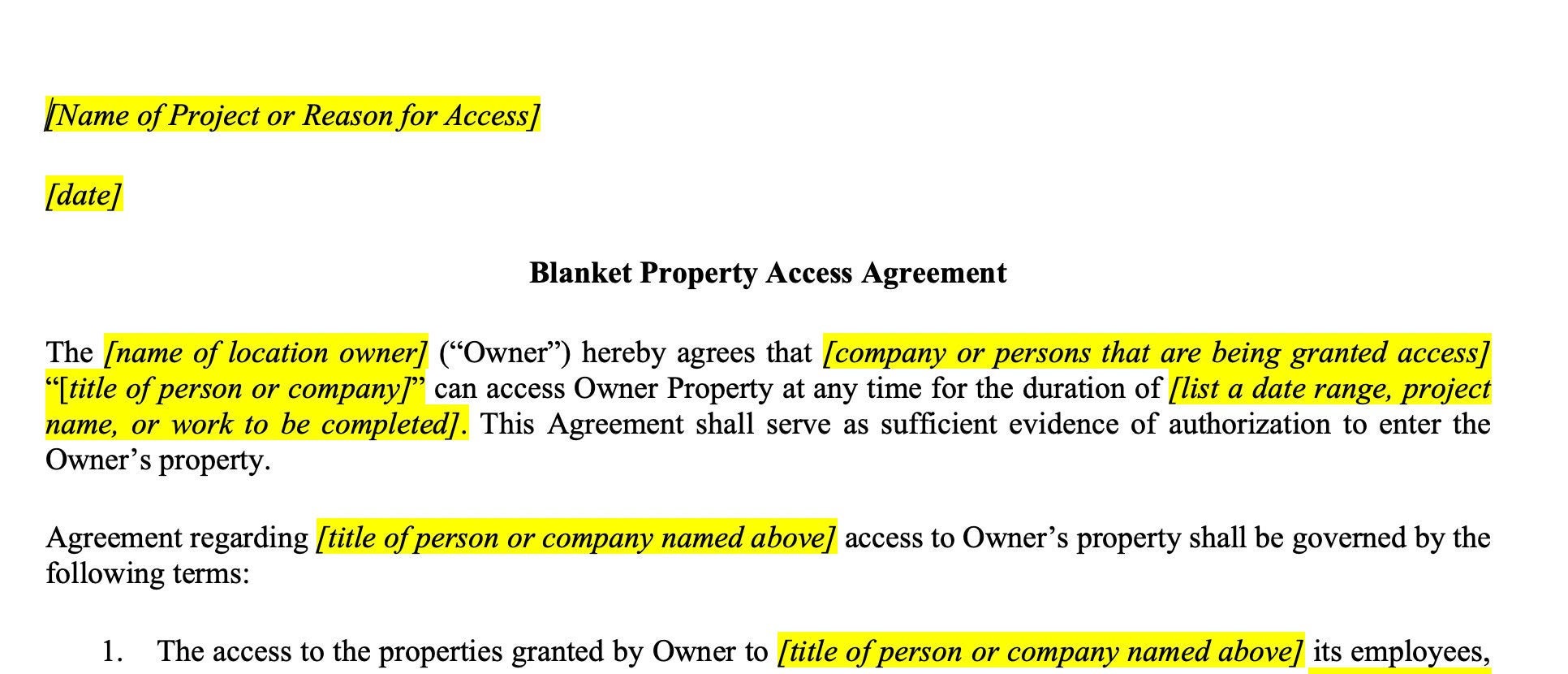 Decke Property Access Agreement Etsy