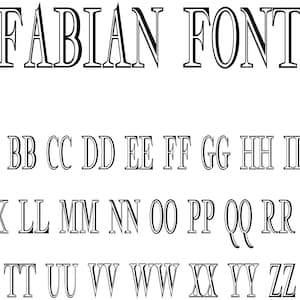 Puede incluir: Una imagen en blanco y negro del alfabeto en una fuente en negrita con serif llamada "Fabian Font".