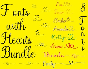 Fonts with Hearts Bundle SVG, Fonts SVG, Cursive Font Svg, Wedding Fonts, Instant Download, Heart Font Svg, Handwritten Font Svg, Font Svg