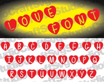FUENTE DE AMOR SVG, Monograma de amor Svg, Alfabeto de amor Svg, ClipArt de corazón, Alfabeto de corazón Svg, Fuente Hseart Svg, Fuente Svg, Descarga instantánea, Corazón