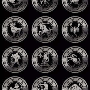 Set 12 Metal Stickers Zodiac signs Metallic stickers Zodiac signs signes du zodiaque