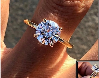 Anelli di fidanzamento rotondi in Moissanite da 3 ct, anello di fidanzamento solitario, anelli in oro giallo massiccio 14k, fedi nuziali, anelli di promessa