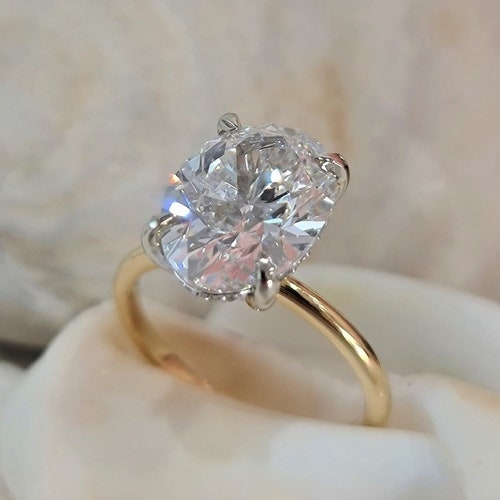 3 Carat Oval Ring 2 Tone Hidden Halo Moissanite Diamond | Etsy