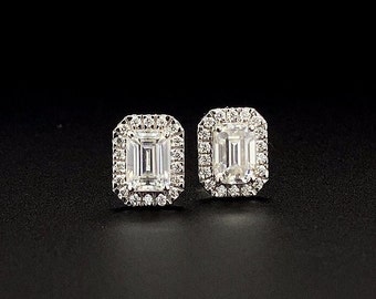 2ct Emerald Cut Moissanite Diamond Studs Women Earring, Women Day Gift Studs, Women Diamond jewelry, Gift Studs