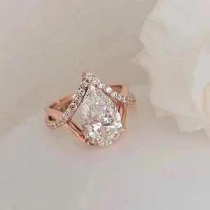 3.0 Ct Pear Cut Moissanite Engagement Ring, Pear Cut Moissanite Ring, Pear Engagement Ring, Anniversary Ring, 14K Rose Wedding Gold Ring