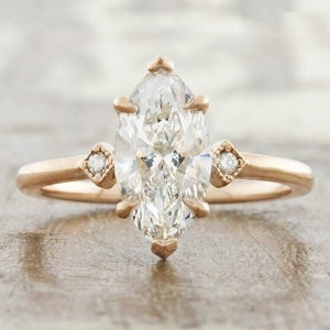 Vintage Style 3ct Marquise Cut Moissanite Ring - Perfect Engagement or Anniversary Gift, 14K Siolid Gold with Classic Promise Ring