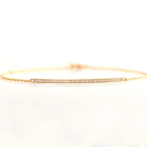 Bar Diamond Bracelet, 14K / 18K Yellow Gold, Pave Bar bracelet, Single Row Bracelet, Chain Bar shops Bracelet, Anniversary Gift, Diamond Bracelet
