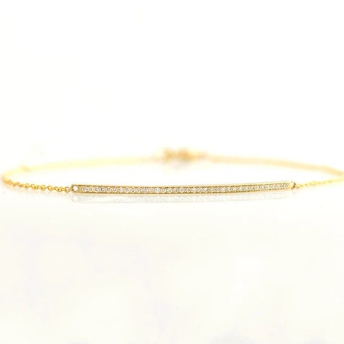 Bar Diamond Bracelet, 14K / 18K Yellow Gold, Pave Bar bracelet, Single Row Bracelet, Chain Bar shops Bracelet, Anniversary Gift, Diamond Bracelet
