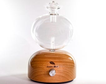 Waterless Essential Oil Diffuser High Oscar: Hand-Blown Glass & Wood Nebulizer