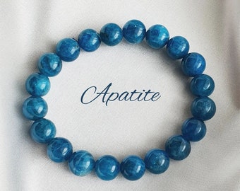 APATITE Bracelet, 8 MM Blue Apatite Stretchy Healing Gemstone Beads Crystal Handmade Jewelry Positive Energy Bracelet Birthstone Bracelet